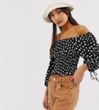 New Look Shirred Top With Square Neck In Ditsy Floral Print-black