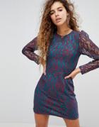 Fashion Union Dress With Contrast Lace Detail-multi