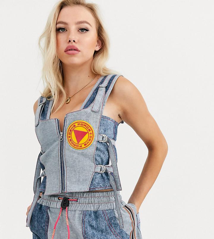 Db Berdan Denim Tank Top With Contrast Panels-blue