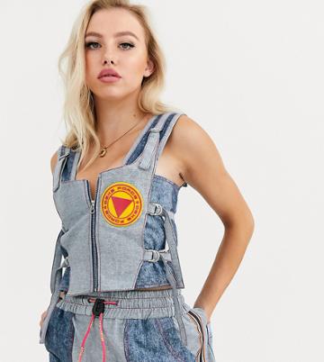 Db Berdan Denim Tank Top With Contrast Panels-blue