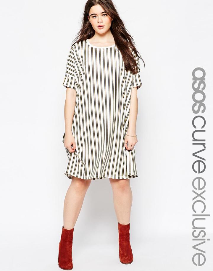 Asos Curve T-shirt Dress In Multi Stripe Print - Multi