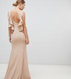Yaura Ruffle Open Back Maxi Dress In Taupe-beige