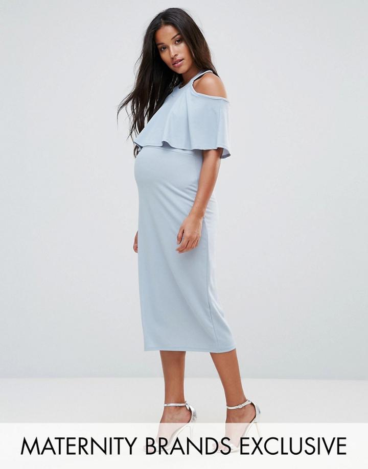 Bluebelle Maternity Double Layered Fitted Midi Dress - Blue