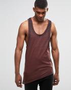 Asos Longline Tank With Extreme Racer Back Tank With Assymetric Hem And Burn Wash - Brown