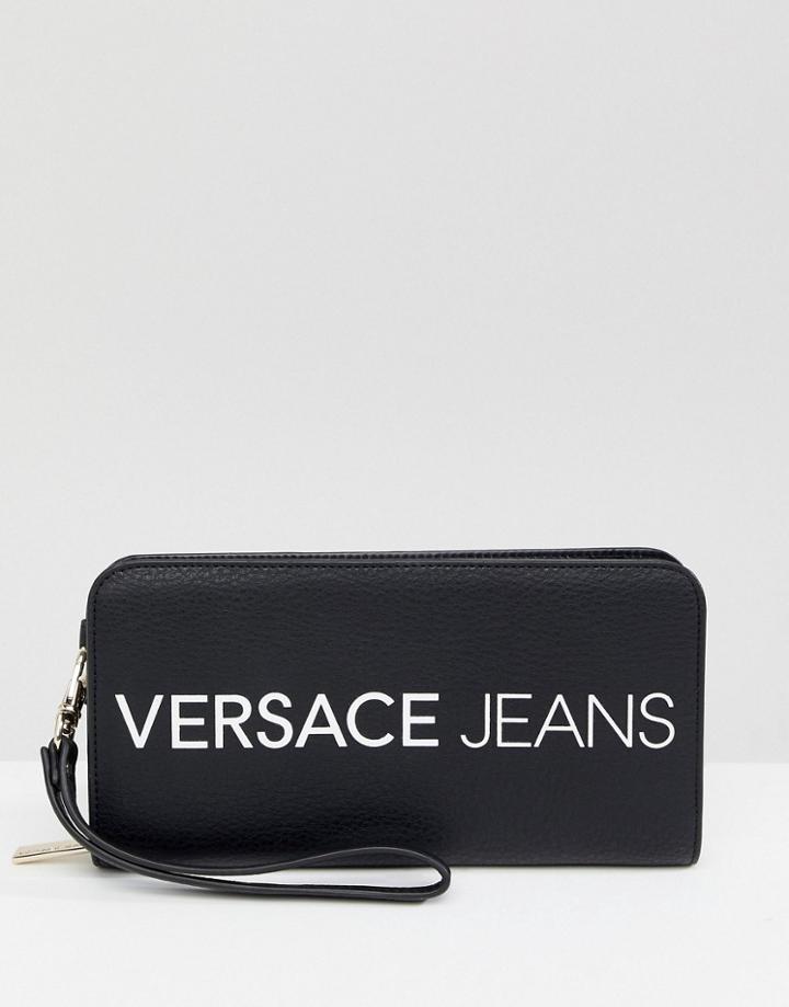 Versace Jeans Contrast Logo Wallet With Wristlet - Black