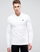 Asos Long Sleeve Muscle Pique Polo In White With Logo - White