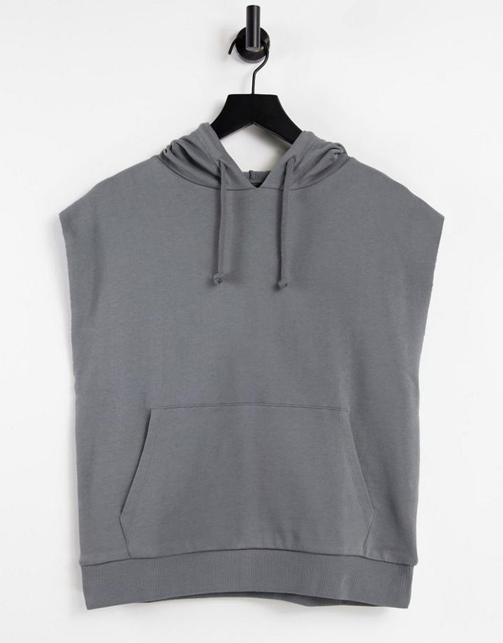 Asos Design Sleeveless Hoodie In Shark Gray-grey
