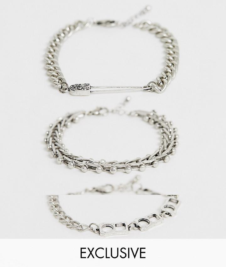 Reclaimed Vintage Inspired Bracelet Chain Pack With Chain Interest Exclusive At Asos - Silver