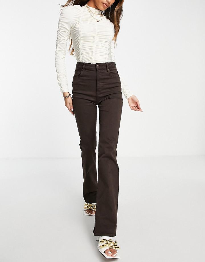 Asos Design Flared Jean In Chocolate-brown