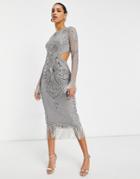 Starlet Backless Cut Out Midaxi Dress In Silver