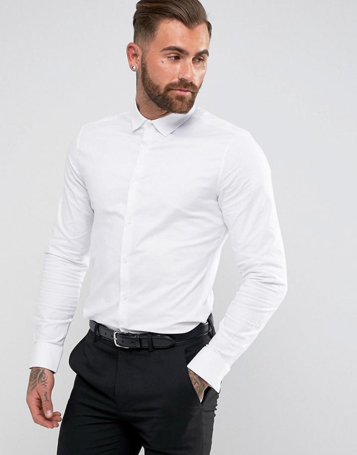 Asos Smart Stretch Slim Fit Oxford Shirt With Double Cuff - White