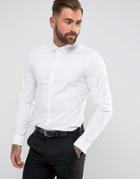 Asos Smart Stretch Slim Fit Oxford Shirt With Double Cuff - White
