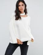 Amy Lynn Slash Neck Sweater With Bell Sleeve - Cream