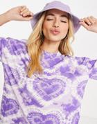 Asos Design Oversized T-shirt In Tie Dye Heart In Lilac-purple