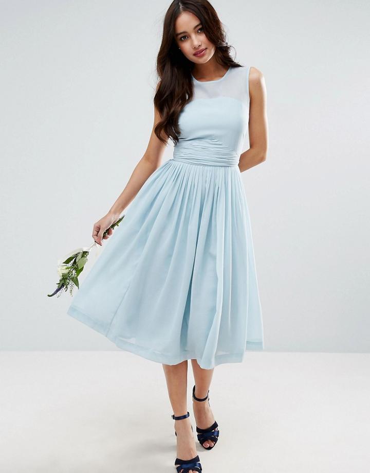 Asos Wedding Midi Dress With Rouche Panel Detail - Blue