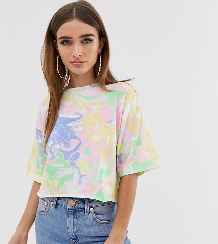 Asos Design Petite Cropped T-shirt In Marble Print - Multi