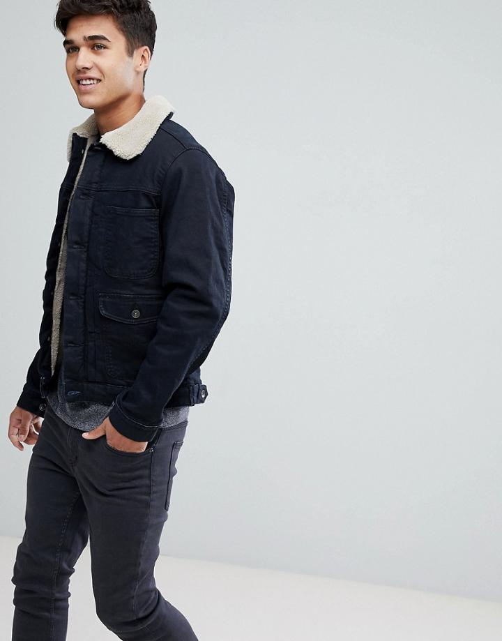 Esprit Denim Jacket With Fleece Lining - Navy