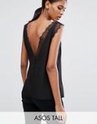 Asos Tall Deep Plunge Lace Insert Camisole Tank - Black