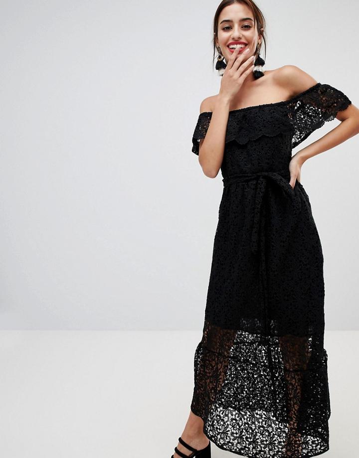 Na-kd - Lace Off Shoulder Dress - Black