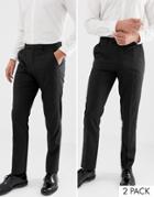 Asos Design 2 Pack Slim Smart Pants In Charcoal Save - Gray