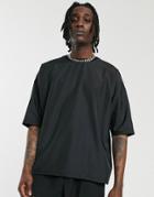 Asos Design Oversized T-shirt With Half Sleeve In Woven Fabric-black