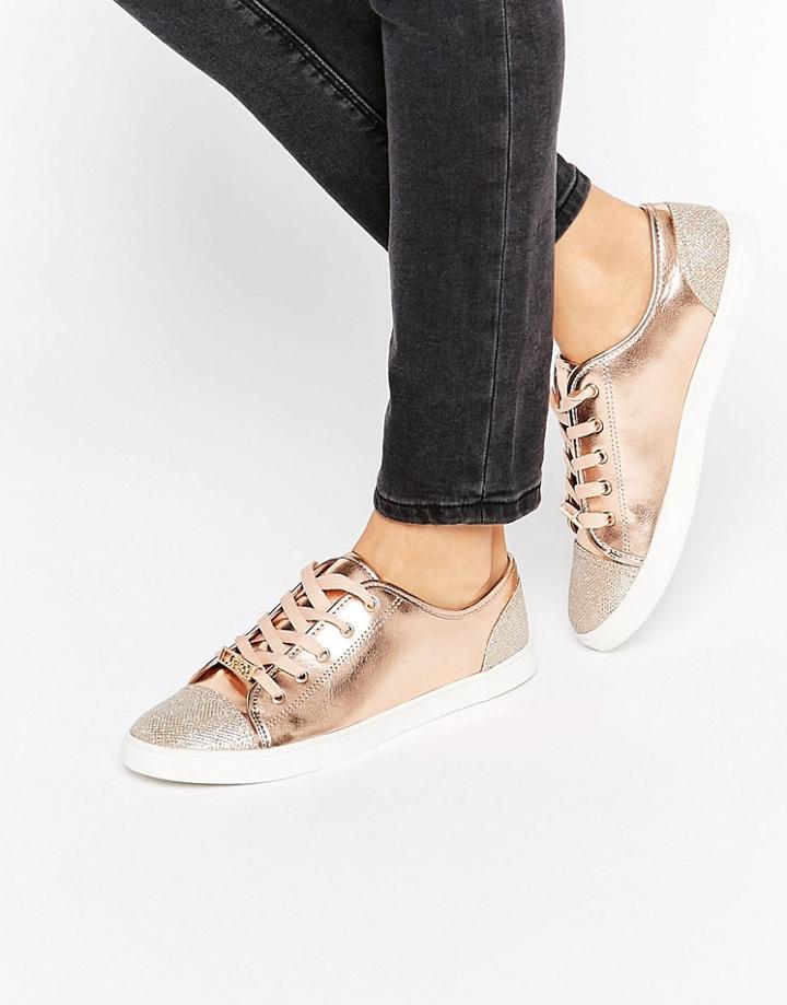 Lipsy Metallic Glitter Toecap Sneakers - Gold