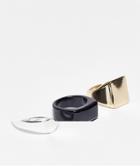 Asos Design 3 Pack Signet Ring Set With In Silver Gold And Black Tone-multi