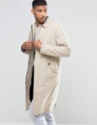 Asos Trench Coat With Parka Detail In Stone - Stone