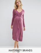Bluebelle Maternity Long Sleeve Knot Front Midi Dress - Purple