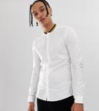 Asos Design Tall Skinny Fit White Shirt With Contrast Rib Collar - White