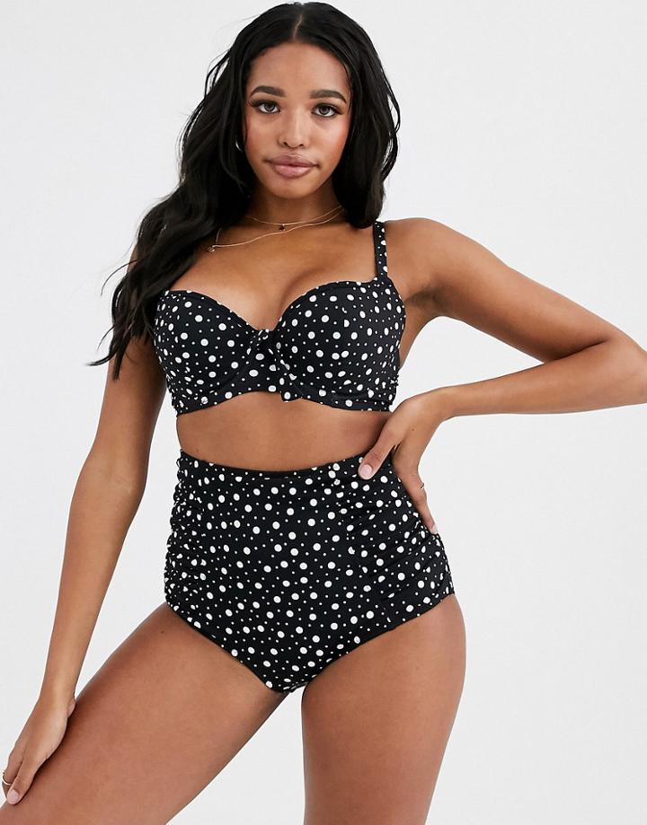 Pour Moi Sweetheart Lightly Padded Underwire Bikini Top In Black Polka Dot-multi