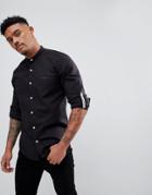 Pull & Bear Grandad Collar Shirt In Black - Black