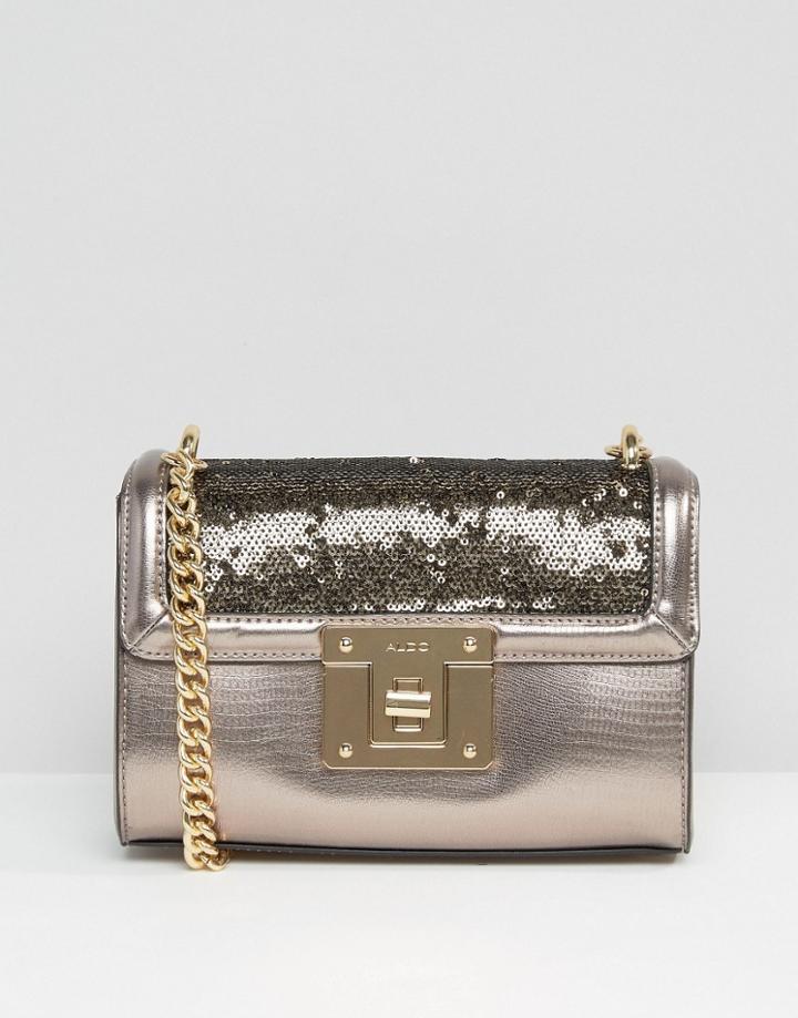 Aldo Pewter And Sequined Cross Body Bag - Gray