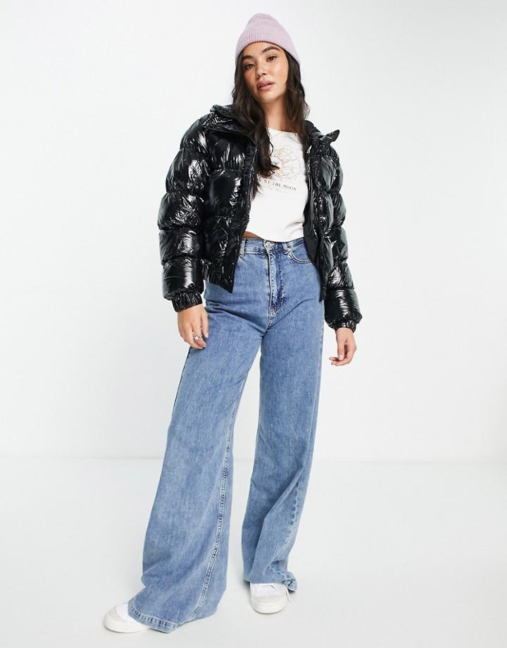 Brave Soul Abiona Vinyl Puffer Jacket In Black