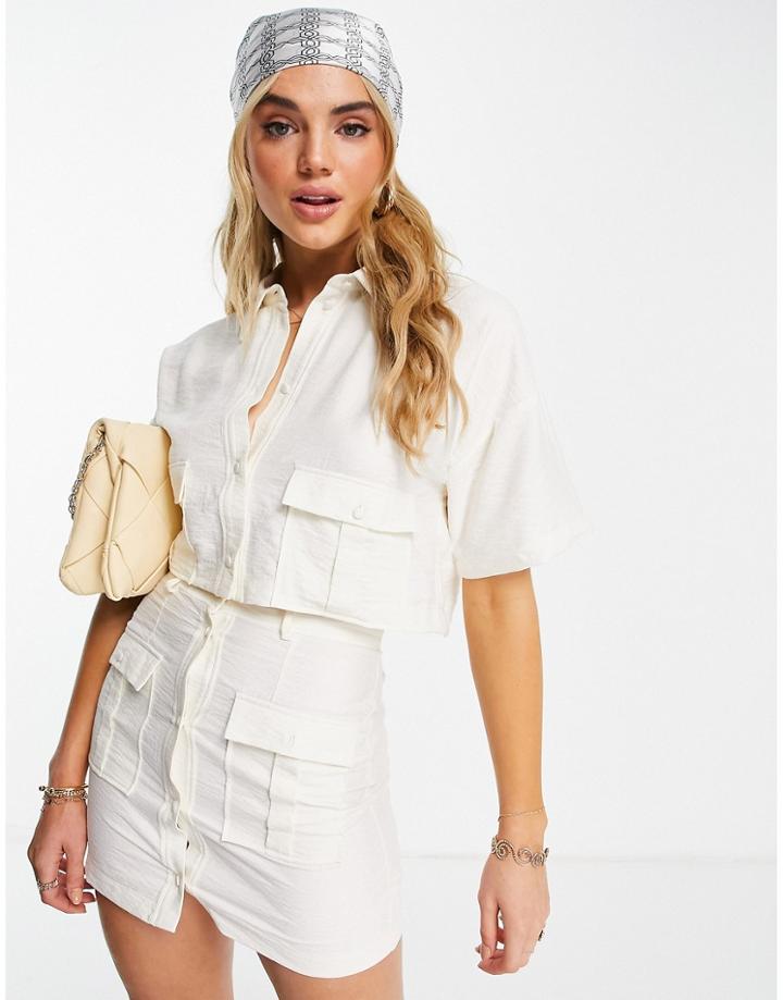 Asos Design Utility Shirt With Pocket Detail In Cream - Part Of A Set-white