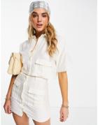 Asos Design Utility Shirt With Pocket Detail In Cream - Part Of A Set-white