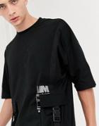 Asos Design Oversized T-shirt With Reflective Printed Pockets And Utility Details