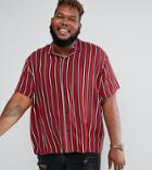 Asos Plus Stripe Viscose Shirt With Revere Collar - Red
