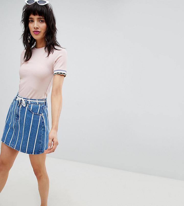 Stradivarius Stripe Denim Skirt-blue