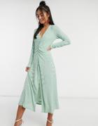 John Zack Textured Ruched Midi Dress In Mint Zebra Print-green