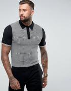 Fred Perry Houndstooth Knitted Polo Shirt In Black - Black