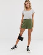 Asos Design Easy Casual Short With Exposed Zip-green