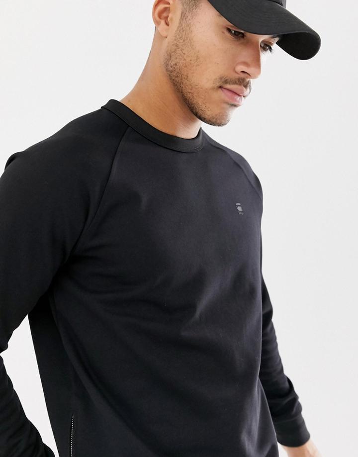G-star Crew Neck Sweat With Zip Detail On Black