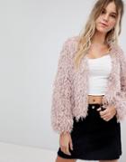 Bershka Fluffy Cardigan - Gray