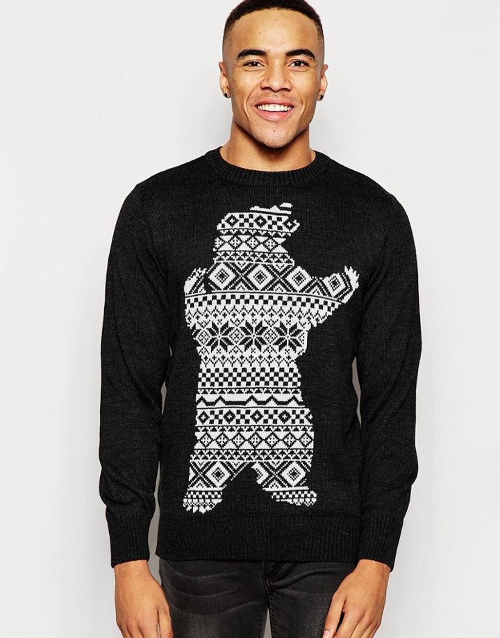 Vacant Bear Field Jacquard Knitted Holidays Sweater - Gray
