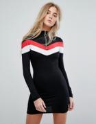 Daisy Street Retro High Neck Dress With Ring Pull Zip - Black