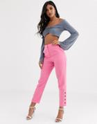 Asos Design Slim Pants With Ankle Button Detail-pink