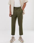 Asos Design Tapered Crop Smart Pants In Olive Green - Green