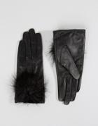 Aldo Leather Gloves With Faux Fur Pom - Black