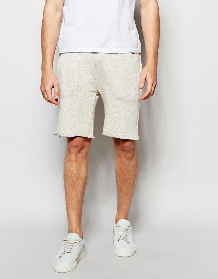 Asos Slim Shorts In Textured Fabric With Raw Edge - Cream